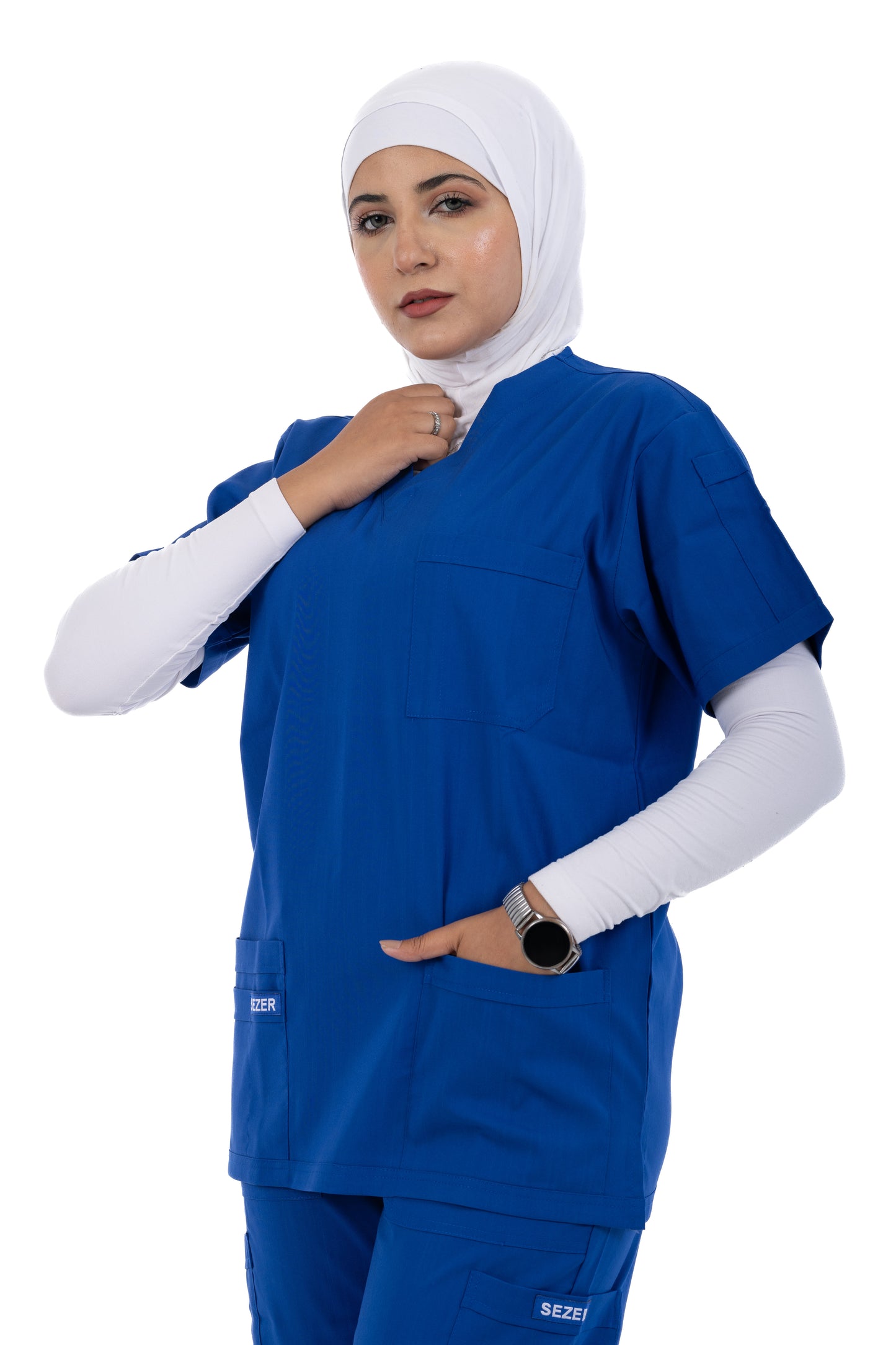 Sezar Scrub Female - Royal Blue | أزرق ملكي – اسكرب قطن ليكرا الجديد