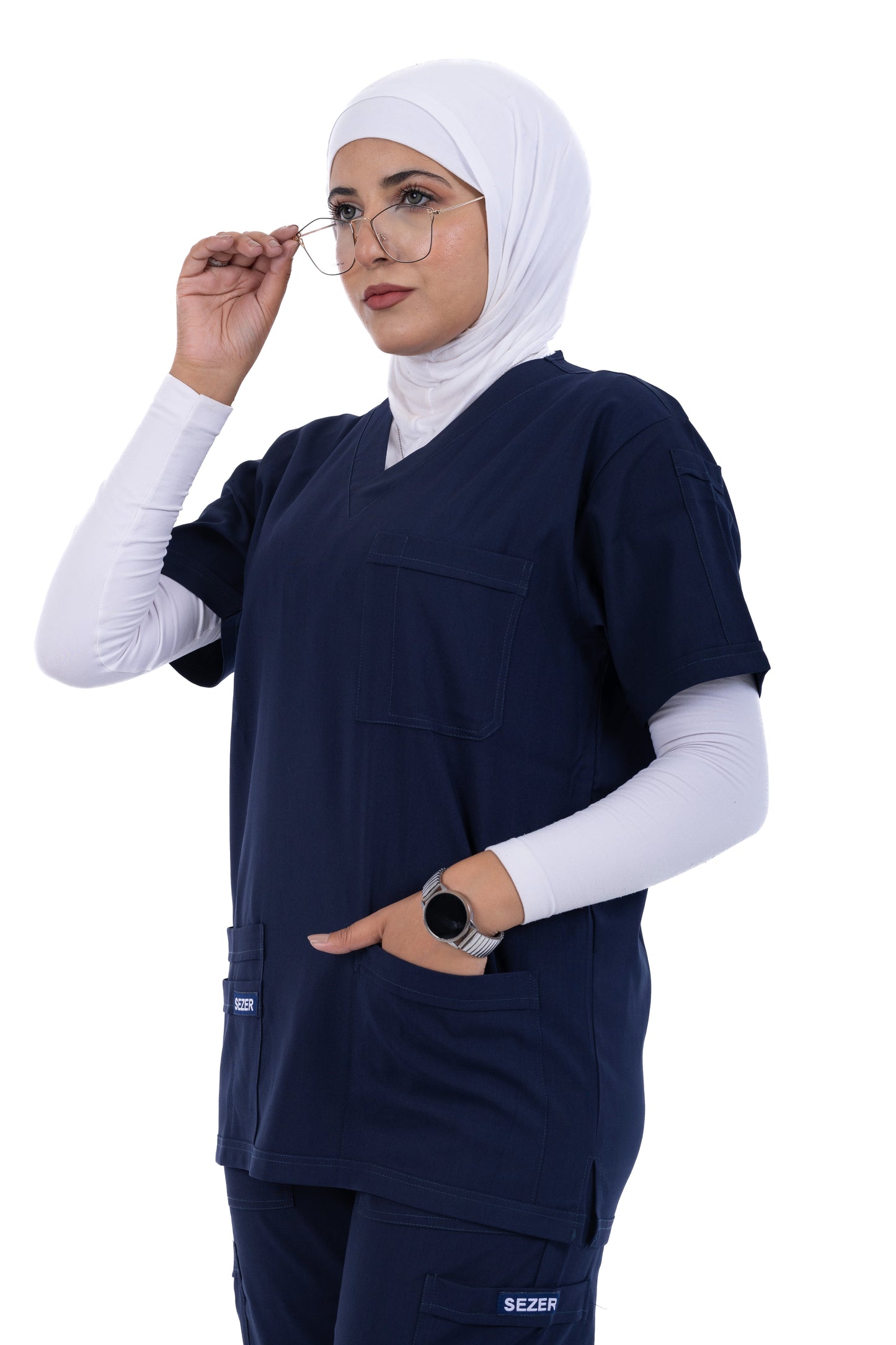 Sezar Scrub Female- Navy Blue | كحلي – اسكرب قطن ليكرا الجديد