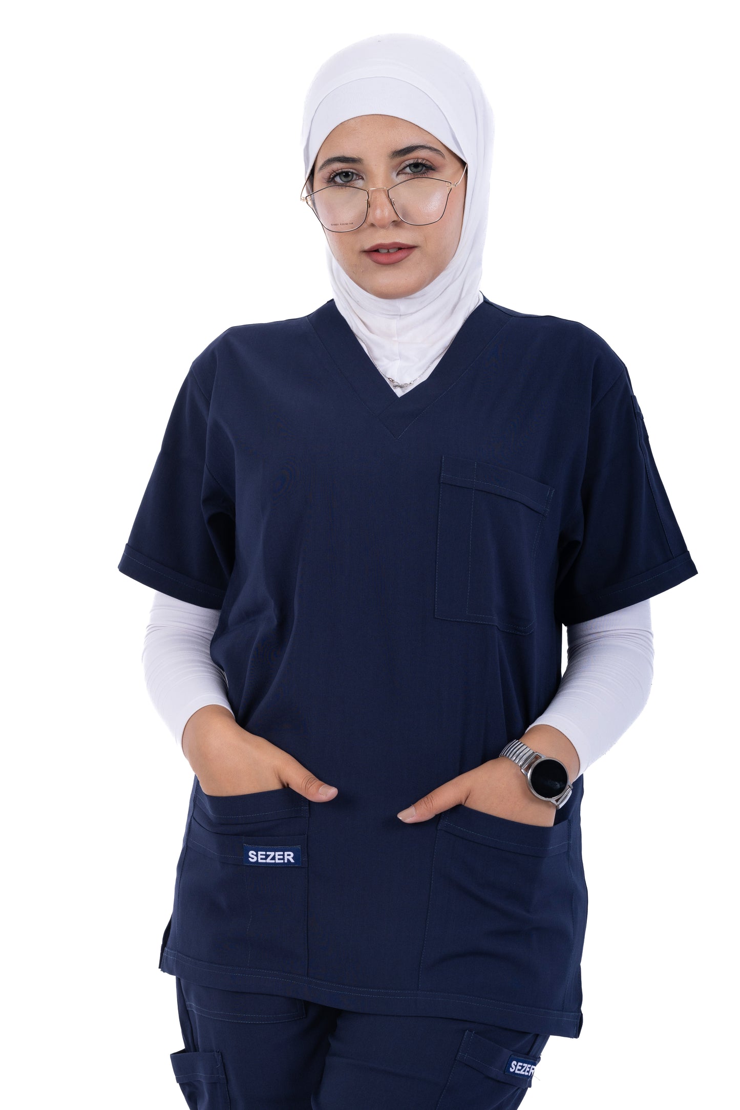 Sezar Scrub Female- Navy Blue | كحلي – اسكرب قطن ليكرا الجديد