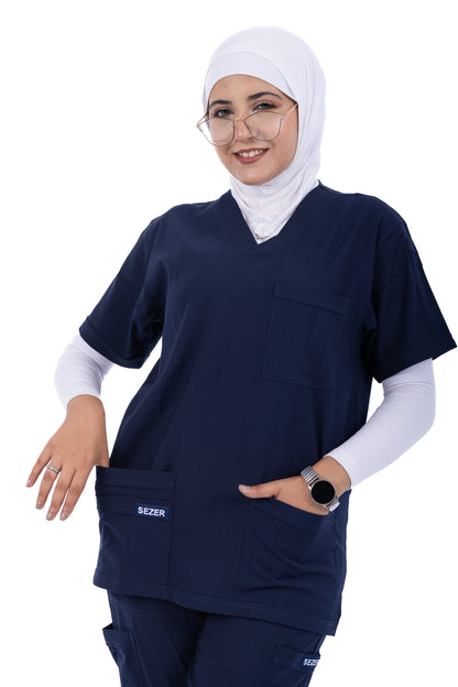 Sezar Scrub Female- Navy Blue | كحلي – اسكرب قطن ليكرا الجديد