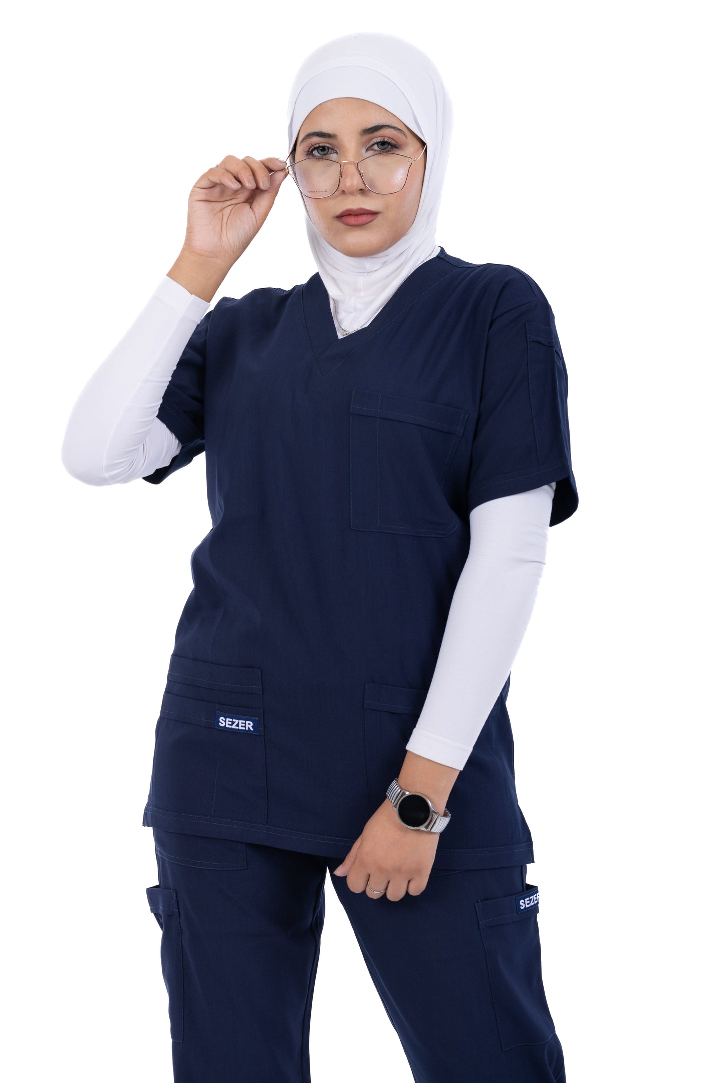 Sezar Scrub Female- Navy Blue | كحلي – اسكرب قطن ليكرا الجديد