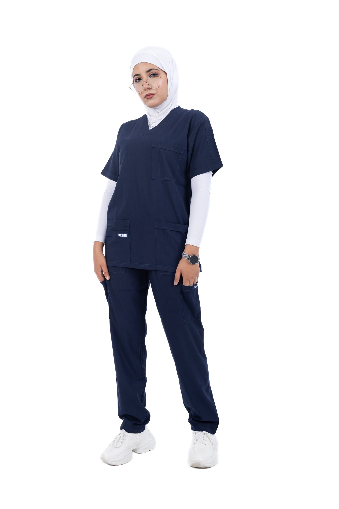 Sezar Scrub Female- Navy Blue | كحلي – اسكرب قطن ليكرا الجديد