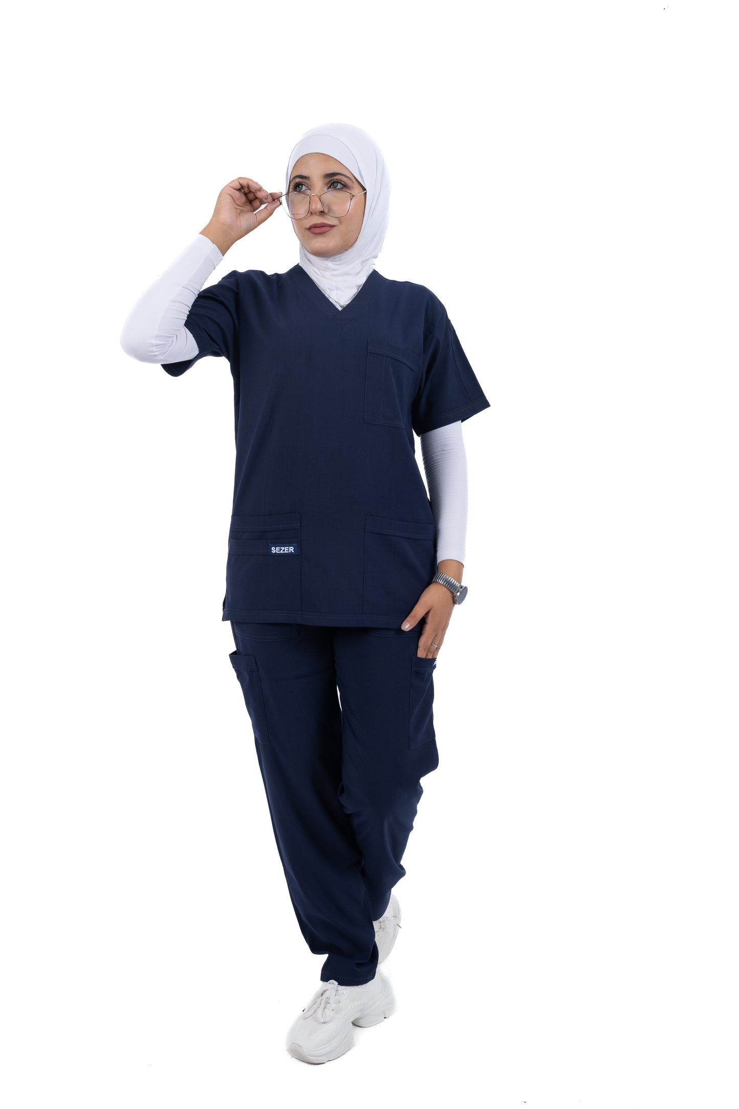 Sezar Scrub Female- Navy Blue | كحلي – اسكرب قطن ليكرا الجديد