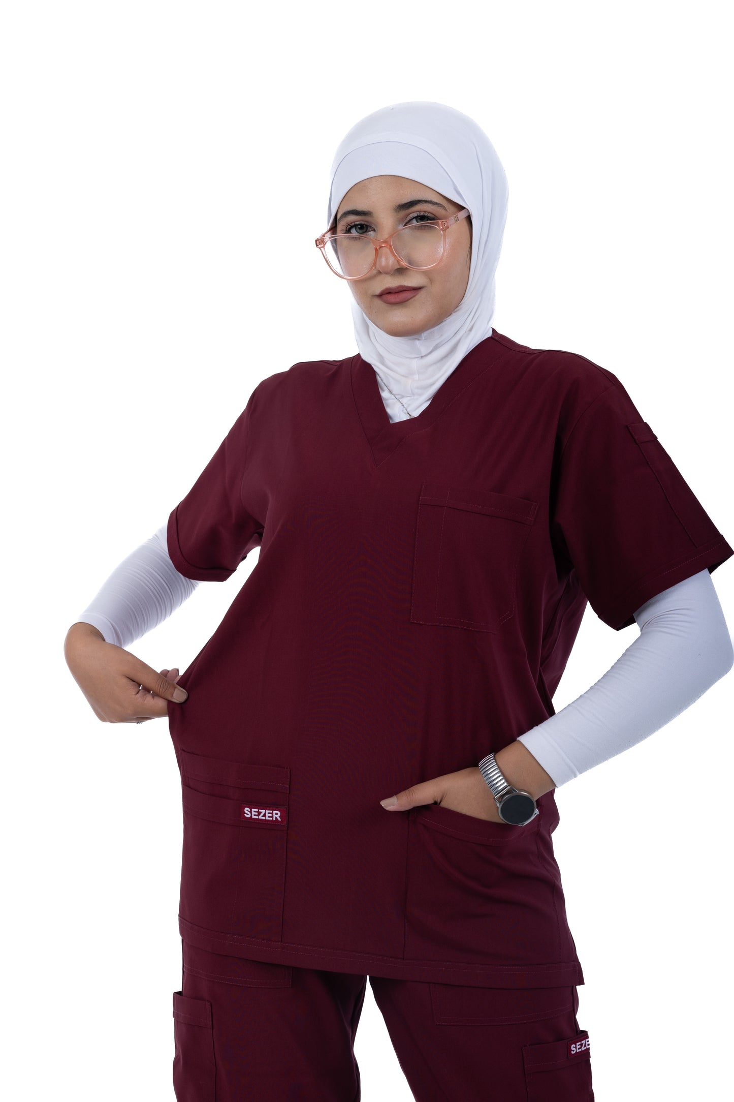 Sezar Scrub Female- Maroon | نبيتي – اسكرب قطن ليكرا الجديد