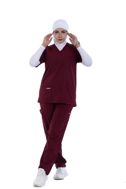 Sezar Scrub Female- Maroon | نبيتي – اسكرب قطن ليكرا الجديد