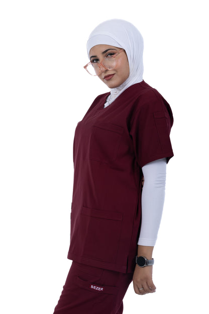 Sezar Scrub Female- Maroon | نبيتي – اسكرب قطن ليكرا الجديد