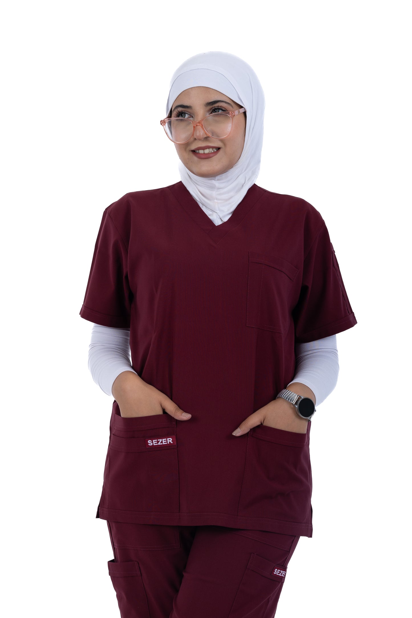 Sezar Scrub Female- Maroon | نبيتي – اسكرب قطن ليكرا الجديد