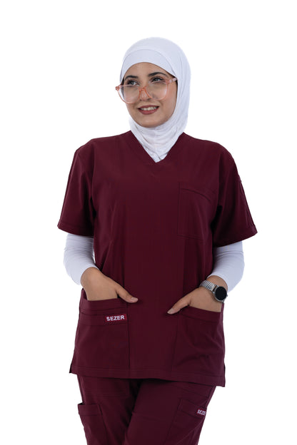 Sezar Scrub Female- Maroon | نبيتي – اسكرب قطن ليكرا الجديد