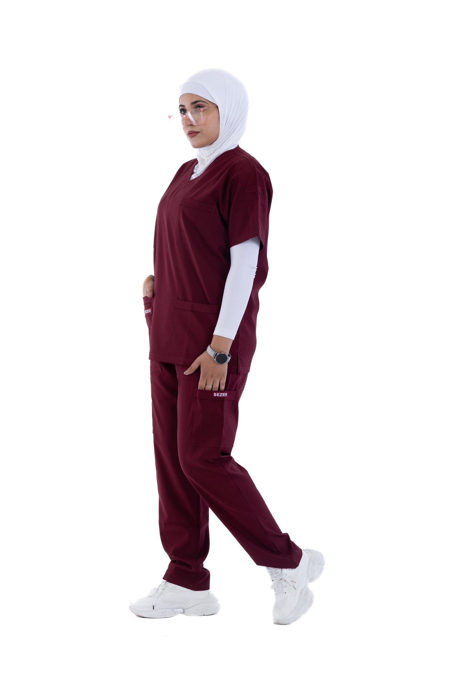 Sezar Scrub Female- Maroon | نبيتي – اسكرب قطن ليكرا الجديد