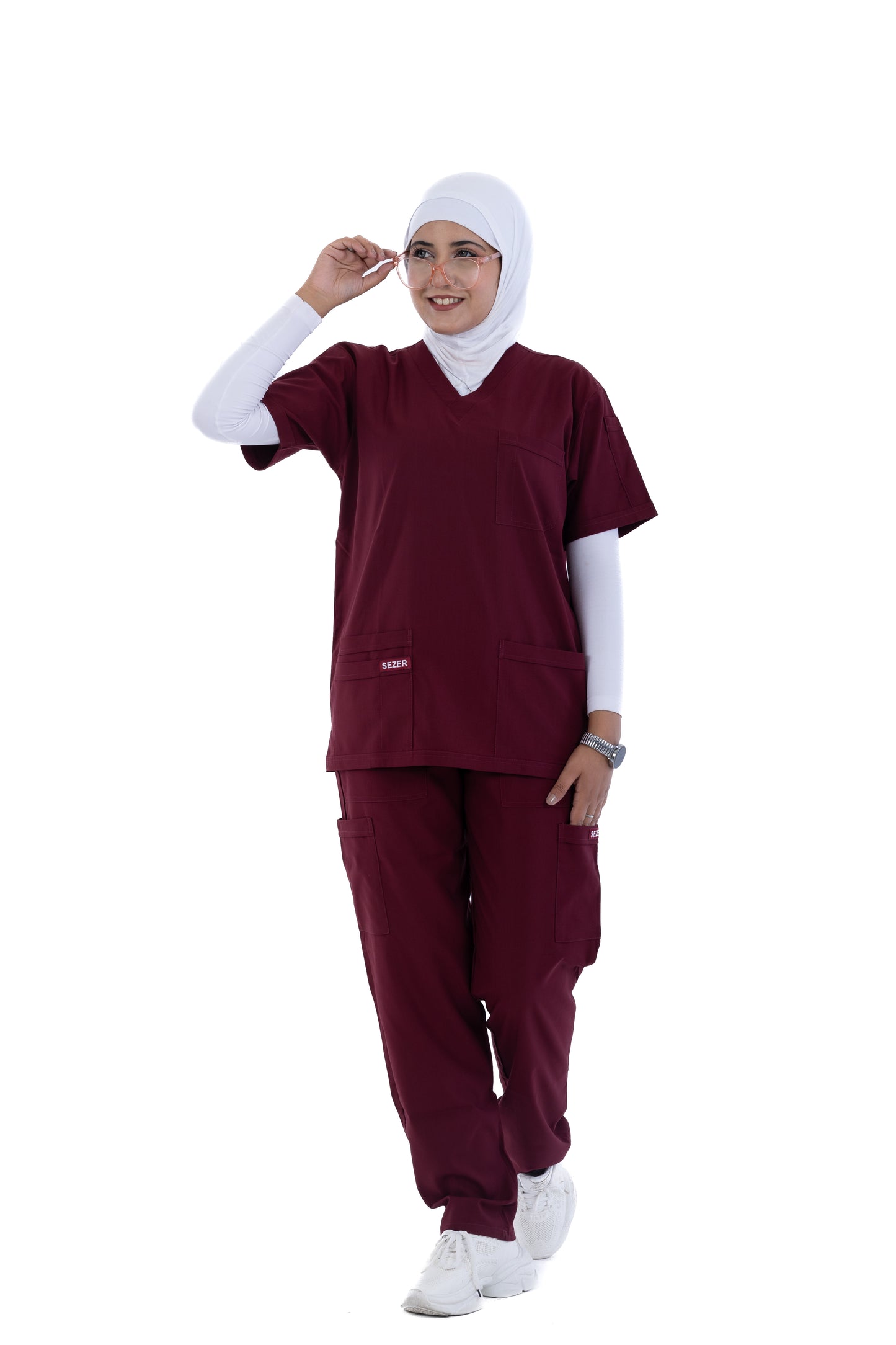 Sezar Scrub Female- Maroon | نبيتي – اسكرب قطن ليكرا الجديد