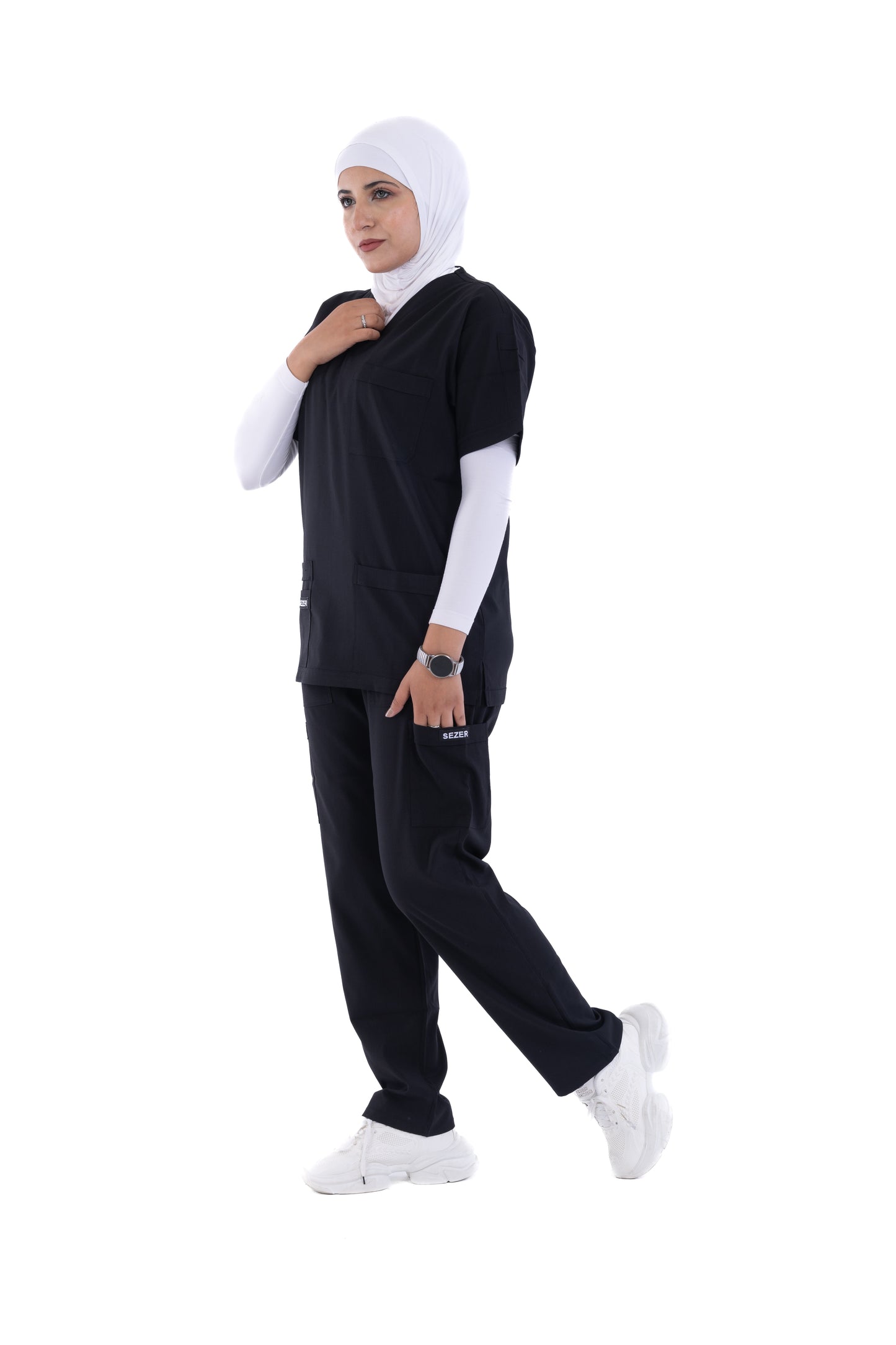 Sezar Scrub Female- Black | اسود– اسكرب قطن ليكرا الجديد