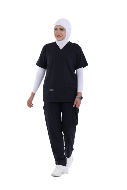 Sezar Scrub Female- Black | اسود– اسكرب قطن ليكرا الجديد