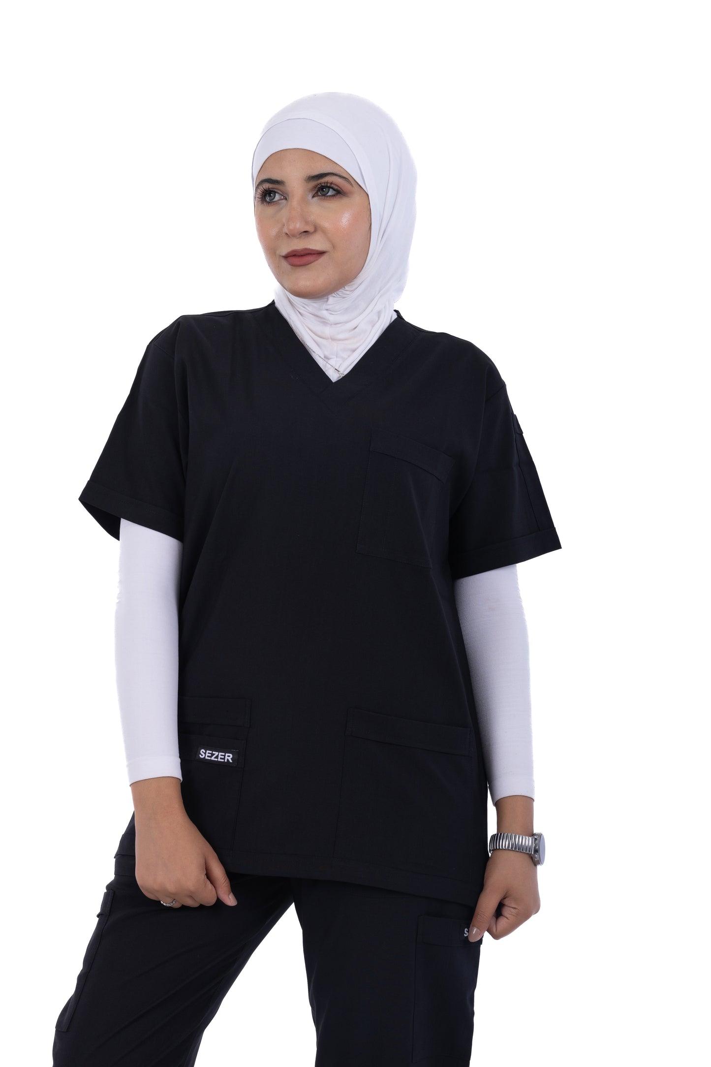 Sezar Scrub Female- Black | اسود– اسكرب قطن ليكرا الجديد