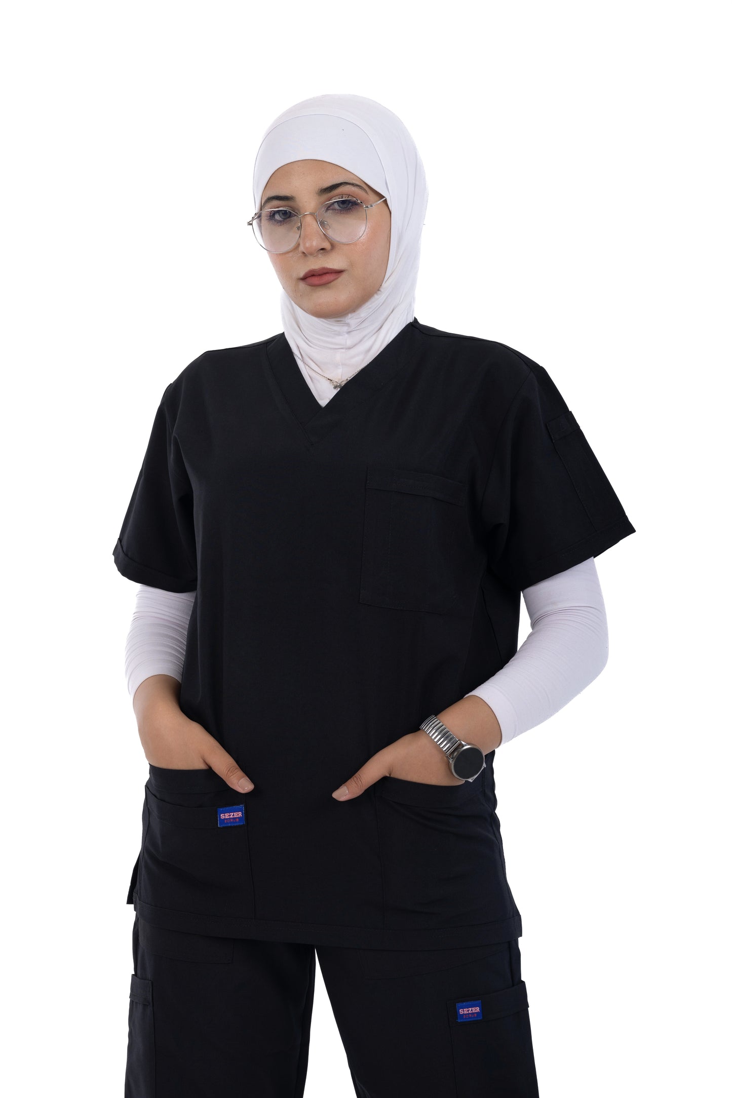 Sezar Scrub Polyester Female - Black |  اسود– اسكرب بوليستر