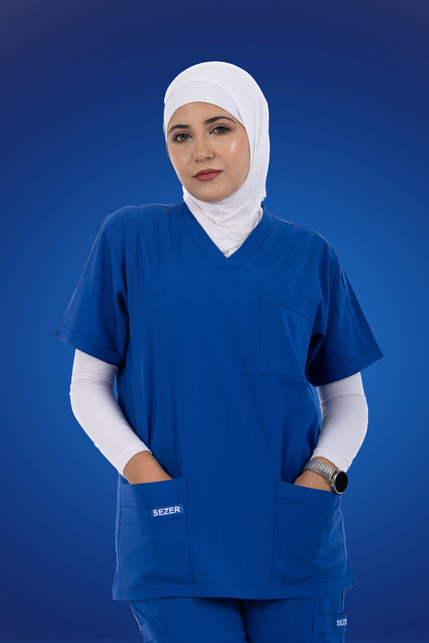 Sezar Scrub Female - Royal Blue | أزرق ملكي – اسكرب قطن ليكرا الجديد